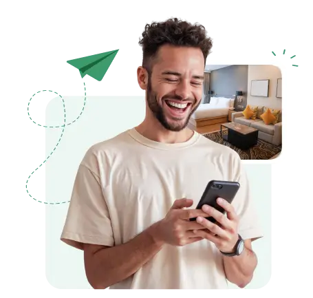 Person, die auf ihrem Handy einen Vermieter kontaktiert